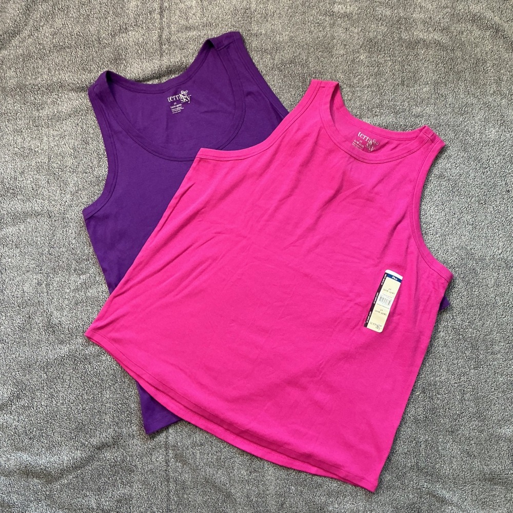 Terra & Sky Womens 2X Plus Ribbed Tank Top Set Pink Purple 20W-22W NWT